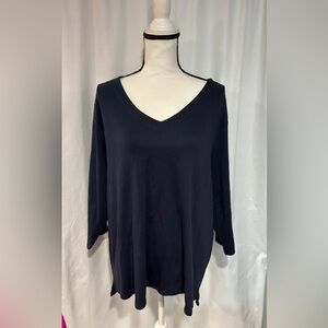 J. Jill 3X Pima 3/4-Sleeve V-Neck Tee Navy Blue NWT $45